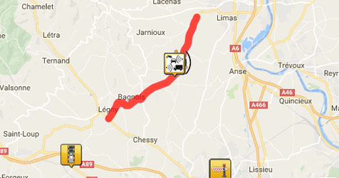Panneau radar zone leurre entre Liergues et Lgny 