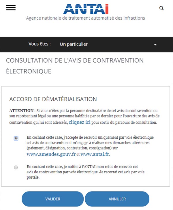 accord avis contravention electronique