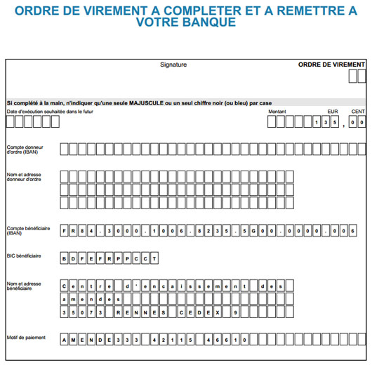 formulaire d'ordre de virement bancaire