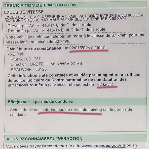 avis contravention sans perte de point