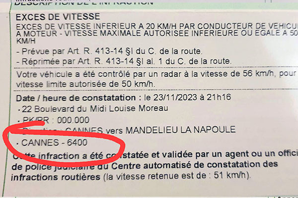 avis contravention radar cannes boulevard Louise Moreau