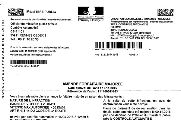 L'amende forfaitaire majore