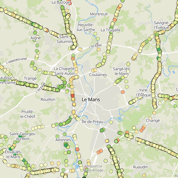 Carte des points de contrles autour de Le Mans