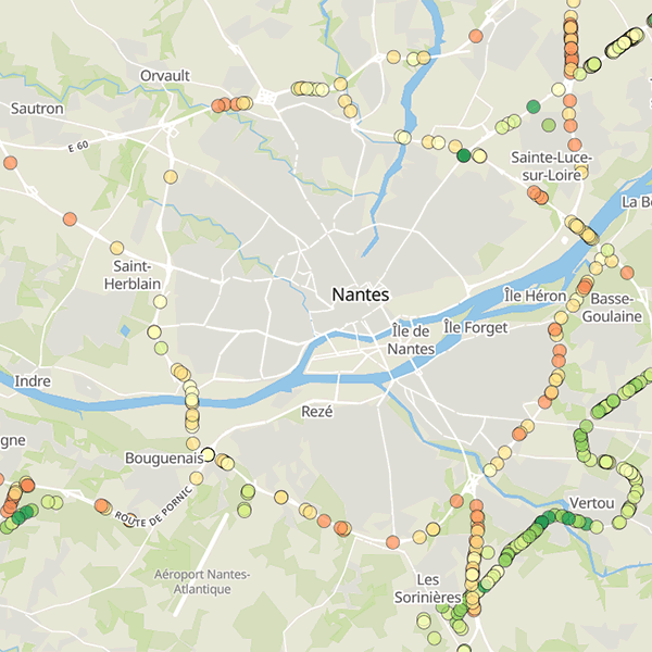 Carte des points de contrôles autour de Nantes