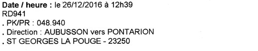 Description infraction date et lieu Avis de contravention radars 2017