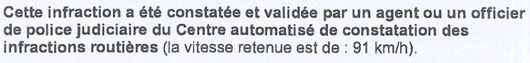 Description infraction date et lieu Avis de contravention radars 2017