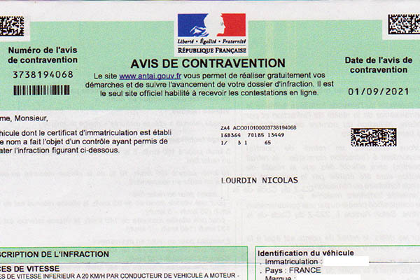 avis de contravention