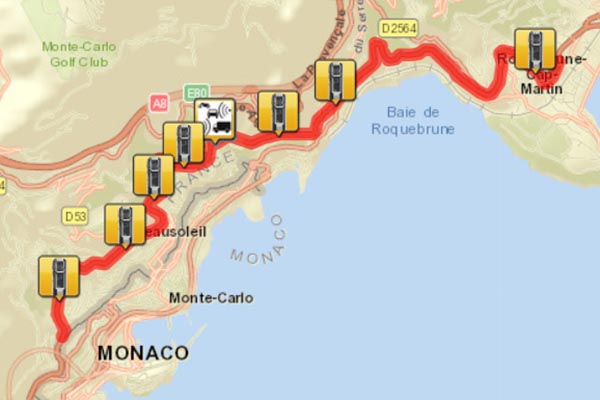 carte de l'itinraire scuris de la Moyenne corniche