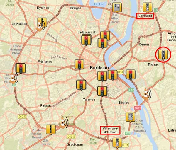 carte radars rocade Bordeaux