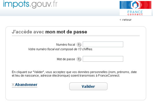 page connexion France Connect Impots
