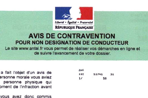 avis de contravention pour non dsignation de conducteur