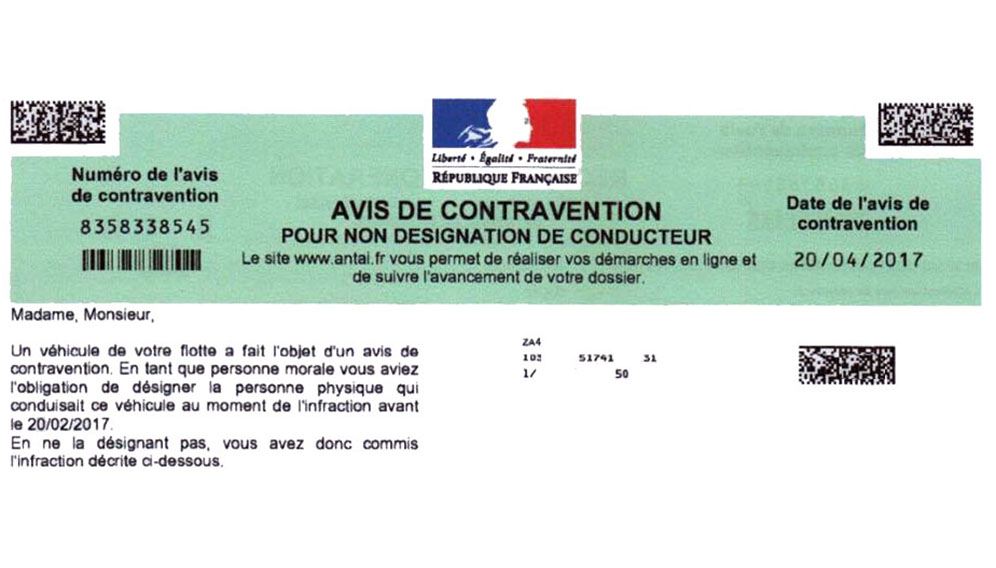 Avis contravention non designation conducteur