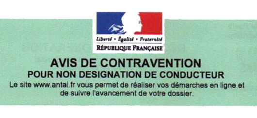 Entte Avis de contravention Non dsignation de conducteur