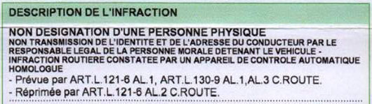 Avis de contravention Non dsignation de conducteur