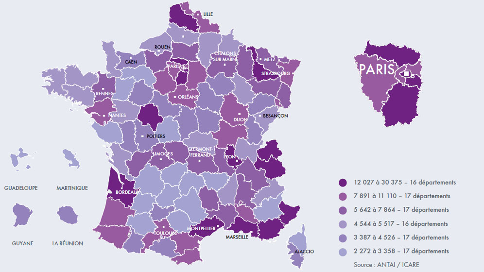 Moyenne d'infractions par radar et par dpartement en 2016