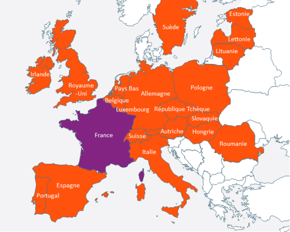 carte des pays avec lesquels la France échange des informations relatives aux infractions routières