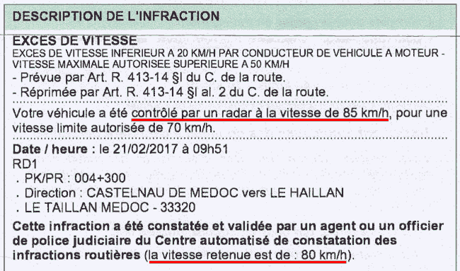 Exemple avis contravention tolrance radar fixe